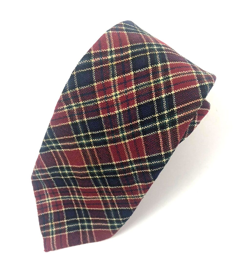 Vintage Briar All-Wool Scotland Tartan Plaid Neck Tie Red Navy Green Rare